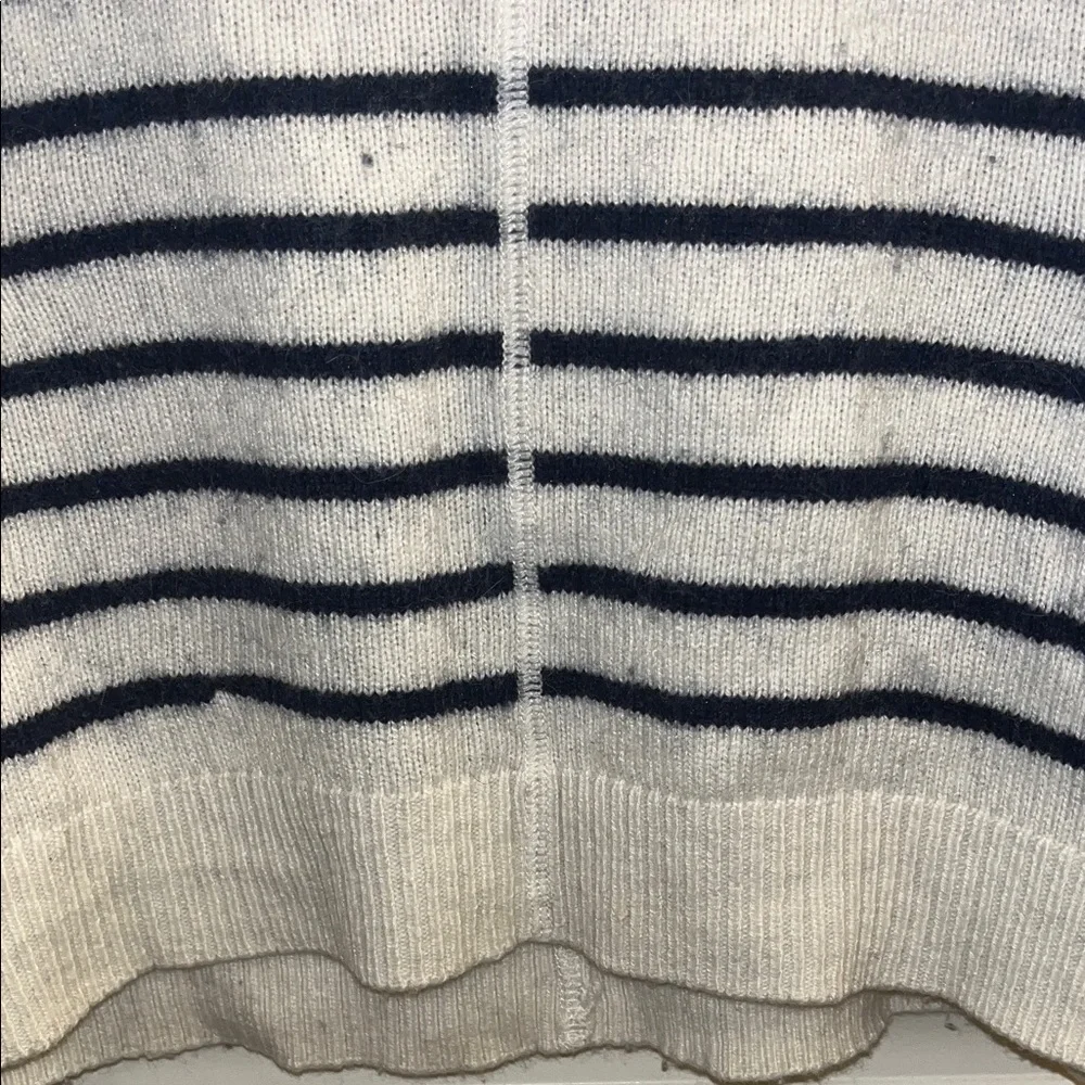 LOFT Cream and Navy Striped Crew Neck Sweater - Picture 5 of 8